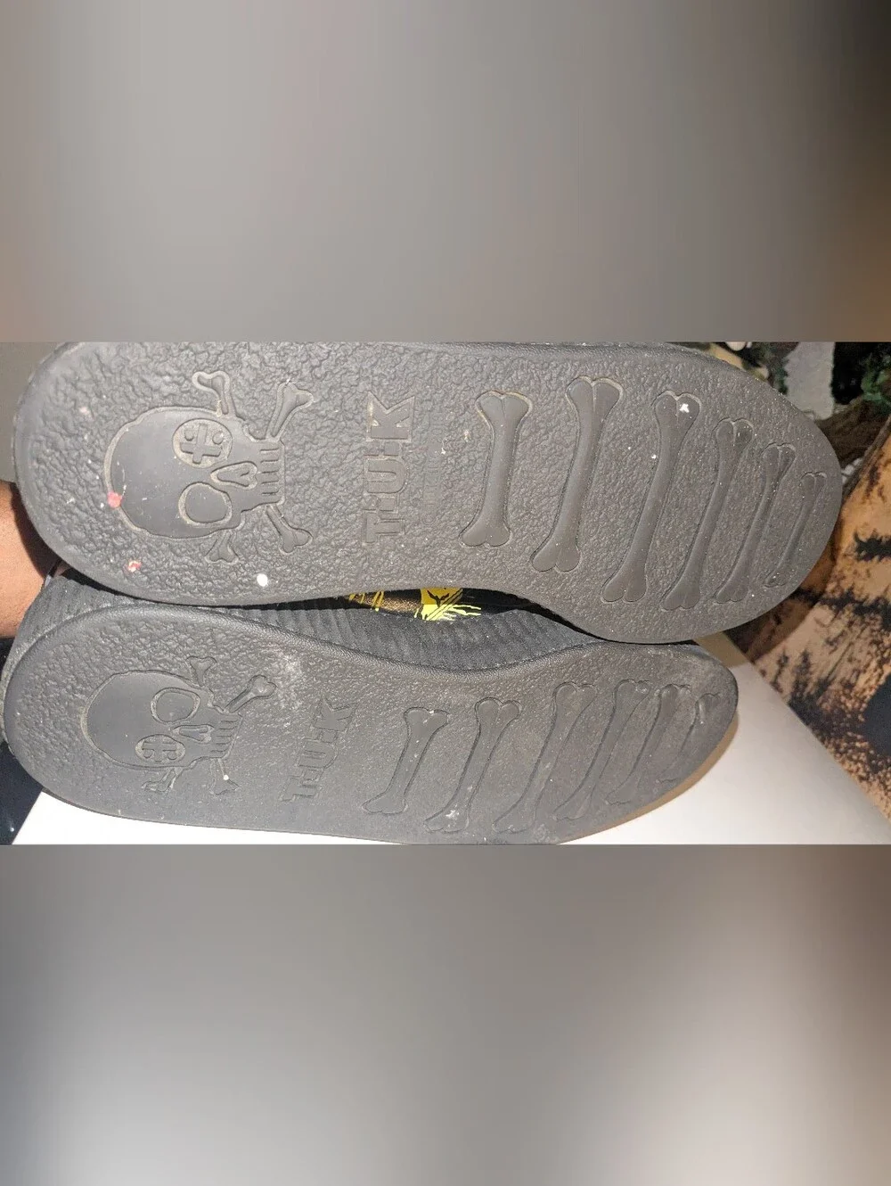 tuk Black Platform Creeper Shoes with Yellow Dripping Smiley Print